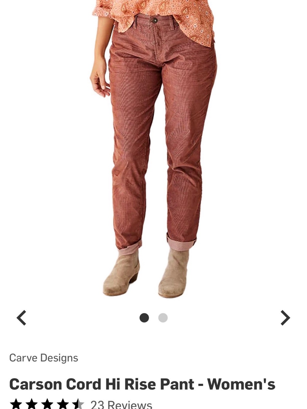 Carve Designs Carson Cord Hi-Rise Pants sz 2